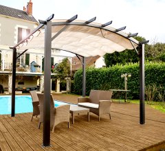 Pergola arche, structure mixte aluminium/acier coloris gris anthracite toile couleur écru, 3.40 x 3.30 m, 11.20m²