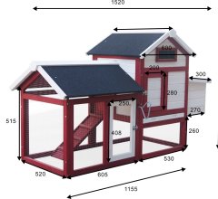 Poulailler standard bi-corps couvert, Bois, 1.15 x 0.52m, 0.94m²