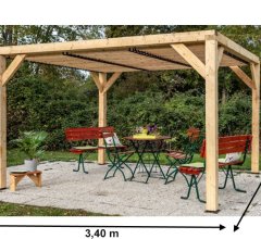 Pergola Veneto avec ventelles réglables, Bois douglas, 3.40 x3.10 m, 10.50m²