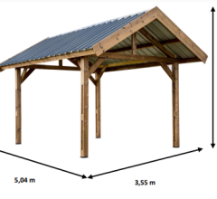 Auvent Thurac, THT couverture bac acier, 5.05 x 3.55 m, 18m²