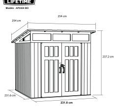 Abri, résine PEHD, imitation bois, grand  volume, avec plancher, 2.40m x 2.40m, 5.70m²