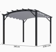 Pergola arche, structure mixte aluminium/acier coloris gris anthracite toile couleur gris, 3.40 x 3.30 m, 11.20m²