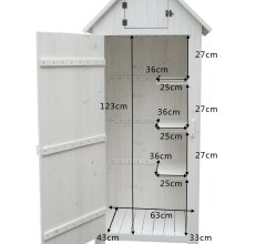 Armoire cabine de rangement équipée de 3 étagères, Bois lasurée finition blanc, 0.65 x 0.44 m,  0.28m²