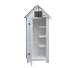 Armoire cabine de rangement équipée de 3 étagères, Bois lasurée finition blanc, 0.65 x 0.44 m,  0.28m²