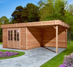 Abri Dhana avec bûcher, Douglas Madriers 28mm, 5.75 x 3.00m, 17.25m²