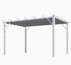 Pergola Bioclimatique, aluminium blanc Poteaux 10x10 cm, Toile couleur gris, 4.0 x 3.0 m, 12m²