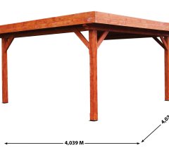 Auvent Ombra, Sapin du nord couverture bac acier, 4.00 x 4.00 m, 16m²