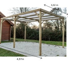 Carport Economique, Pin sylvestre traité autoclave classe III, 3.00 x 5.00m, 15.00m²