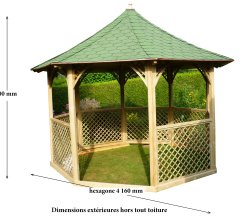 Pavillon Octogonal de luxe, Sapin massif traité autoclave, Diamètre de  4.16m, 8.78m²