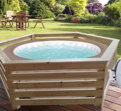 Habillage hexagonal pour spas et piscines gonflables, Bois, 2.60 x 2.10 m, 5.46m²