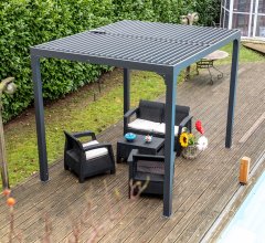 Pergola Bioclimatique avec ventelles, Aluminium gris anthracite, 2.40 x 3.00m, 7.20m²