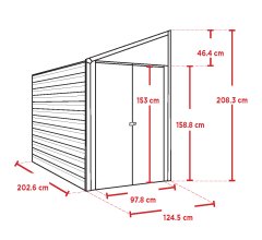 Abri, métal, ouverture latérale, 1.20 x 2.00m, 2.40m²