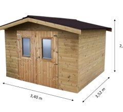 Abri Thermabri, Epicéa THT madriers 28mm, 3.40 x 3.50m, 12m²