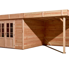 Abri Dhana avec bûcher, Douglas Madriers 28mm, 5.75 x 3.00m, 17.25m²