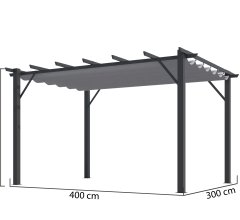 Pergola Bioclimatique, aluminium Gris anthracite Poteaux 10x10 cm, Toile couleur grise, 4.0 x 3.0 m, 12m²