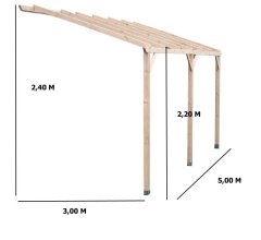 Carport Mural/Pergola Adossable, Pin sylvestre traité autoclave classe III, 3.00 x 5.00m, 15m²