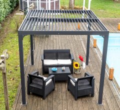 Pergola Bioclimatique avec ventelles, Aluminium gris anthracite, 2.40 x 3.00m, 7.20m²