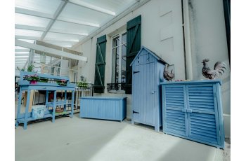 Ensemble de cuisine et atelier de jardinage, Bois lasuré couleur bleue