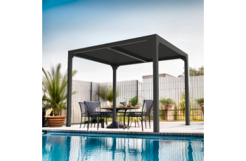 Pergola Bioclimatique avec ventelles, Aluminium gris anthracite, 2.40 x 3.00m, 7.20m²