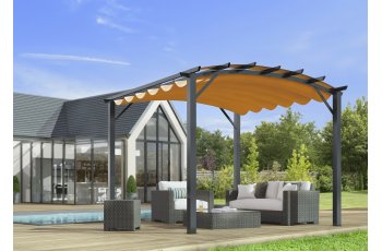 Pergola arche, structure mixte aluminium/acier coloris gris anthracite toile couleur rouille, 3.40 x 3.30 m, 11.20m²