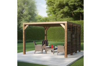 Pergola Thermauvent   avec ventelles mobiles sur le toit et un mur avec visserie inox, THT, 3.10 x 3.40m, 10.5m²