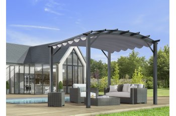 Pergola arche, structure mixte aluminium/acier coloris gris anthracite toile couleur gris, 3.40 x 3.30 m, 11.20m²