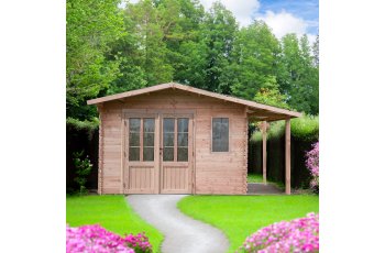 Abri Dhana avec bûcher, Douglas Madriers 28mm, 3.50 x 3.50m, 12.25m²