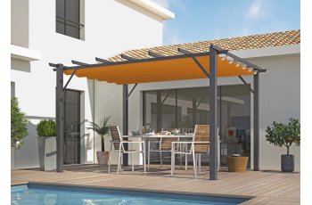 Pergola Bioclimatique, aluminium Gris anthracite Poteaux 10x10 cm, Toile couleur rouille, 4.0 x 3.0 m, 12m²