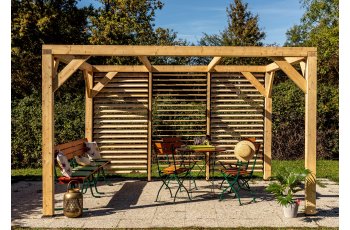 Pergola Veneto avec ventelles orientables, Bois douglas, 3.40 x 3.60m, 12.20m²