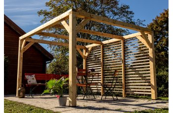 Pergola Veneto avec ventelles réglables / 1 Côté, Epicéa/Sapin traité, 3.60 x 3.40 m, 12.20m²