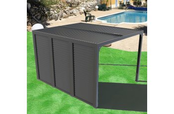 Pergola bioclimatique  livrée avec des ventelles latérales aluminium mobiles pour côté 3,60 m, Aluminium gris anthracite, 3.60 x 3.00 m, 10.80m²