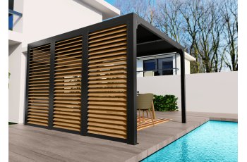 Ventelles aluminium mobiles couleur imitation bois pour  côté 3,60 m pour pergola bioclimatique PER 3630 BI et PER  3660 BI