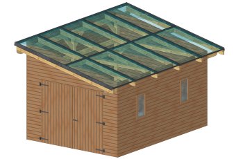 Garage photovoltaïque Wattoit 5kWc, THT lamellé collé 120 x 120 mm, 3.75 x 5.82m, 21.83 m²