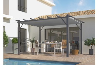 Pergola Bioclimatique, aluminium Gris anthracite Poteaux 10x10 cm, Toile couleur grise, 4.0 x 3.0 m, 12m²