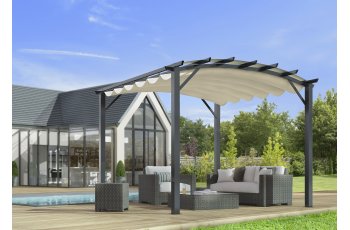 Pergola arche, structure mixte aluminium/acier coloris gris anthracite toile couleur écru, 3.40 x 3.30 m, 11.20m²