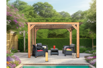 Pergola Thermauvent avec ventelles mobiles sur le toit et un mur, THT, 2.30 x 3.10 m, 7.10m²