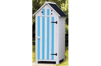 Armoire cabine de rangement équipée de 3 étagères, Bois lasurée couleur bleue et blanche, 0.52 x 0.54 m, 0.28m²