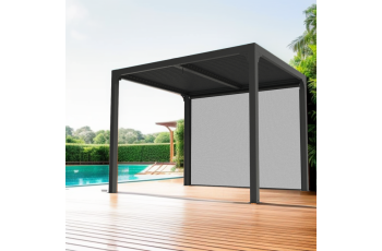 Pergola Bioclimatique avec ventelles avec rideau coté 3m, Aluminium gris anthracite, 2.40 x 3.00m, 7.20m²