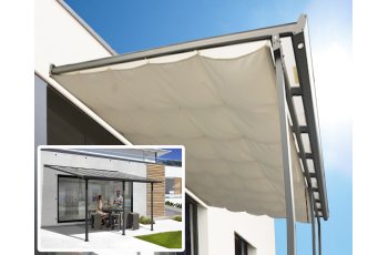 Toit terrasse avec rideau d'ombrage extensible, Aluminium gris anthracite, 3.05 x 4.20 m, 12.80m²