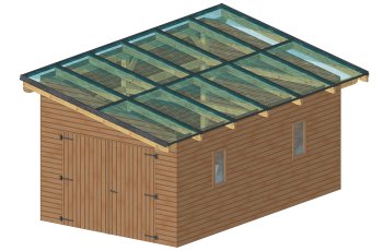 Garage photovoltaïque Wattoit 6kWc, THT lamellé collé 120 x 120 mm, 3.75 x 6.97m, 26.14 m²