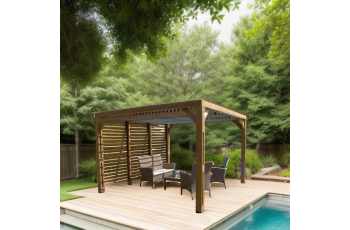 Pergola Thermauvent avec ventelles et un mur, THT, 3.10 x 3.40m, 10.60m²