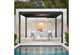 Pergola bioclimatique avec ventelles électrique et ruban LED, Aluminium, 3.0 x 4.0 m, 12m²