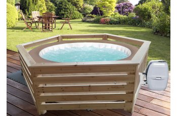 Habillage hexagonal pour spas et piscines gonflables, Bois, 2.60 x 2.10 m, 5.46m²