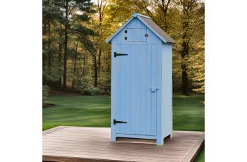 Armoire cabine de rangement équipée de 3 étagères, Bois lasurée finition bleu, 0.65 x 0.44 m, 0.28m²